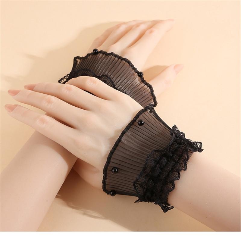 Ruffle Lace Trim Arm Covers Wrist Cuffs Sleeves For Women Dress Outfit Enhancer Sheer Armband Daily Wear Accessory