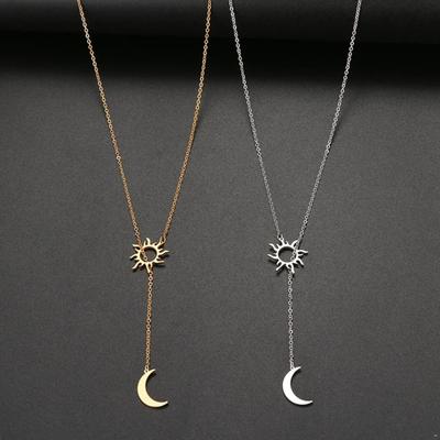 Lady Necklace Moon And Sun Pendant Adjustable Stainless Steel Gift for Wife Girlfriend Anti-rust