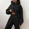 Elegant Women Two Piece Sets Warm Hoodie Sweatshirt And Long Pant Fashion Solid Suits For Ladies