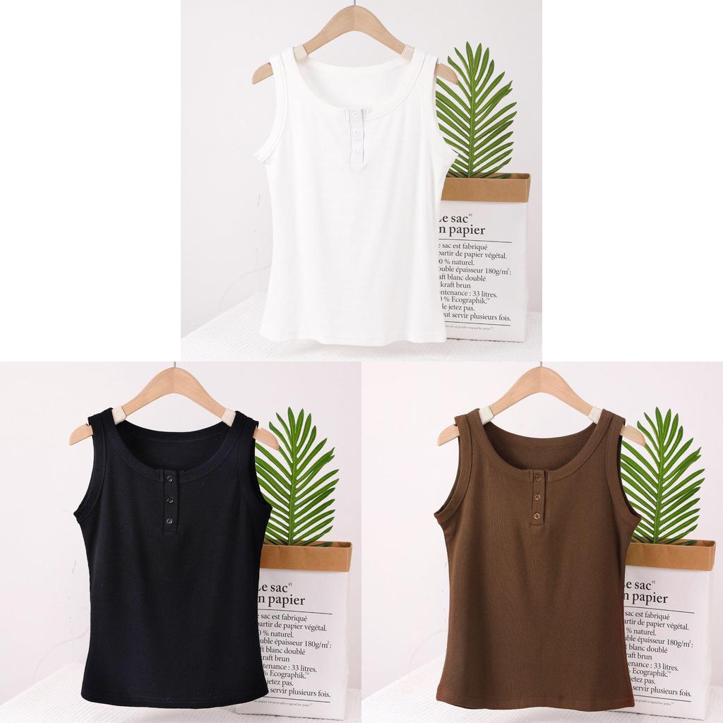 Modaer Womens Loose Fit Tank Top With Button Detail For Casual Spring Wear