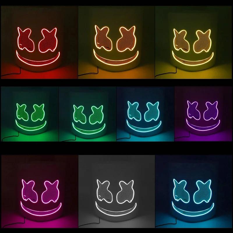 Fashion Luminous LED Mask DJ Costumes Accessories Glow Supplies Neon Light Marshmallow Mask For Music Festival Nightclub Dance