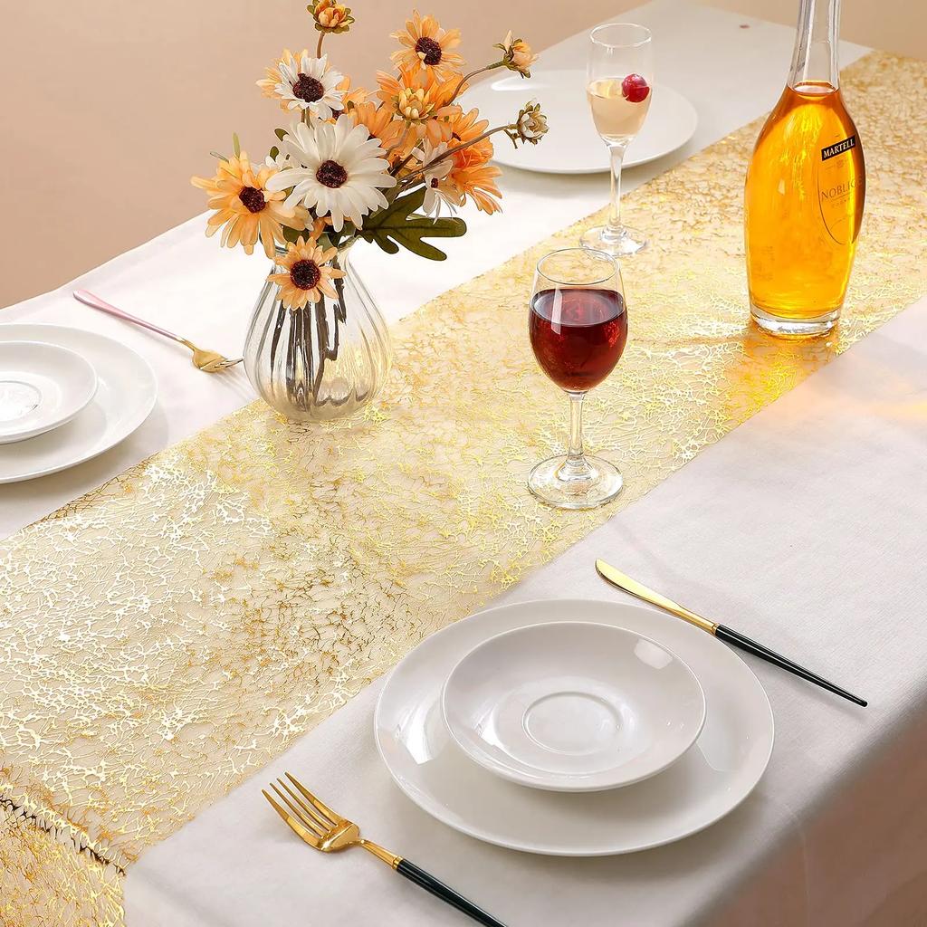 Gold Glitter table flag Wedding table flag tablecloth Birthday party table decoration mesh hot foil table flag