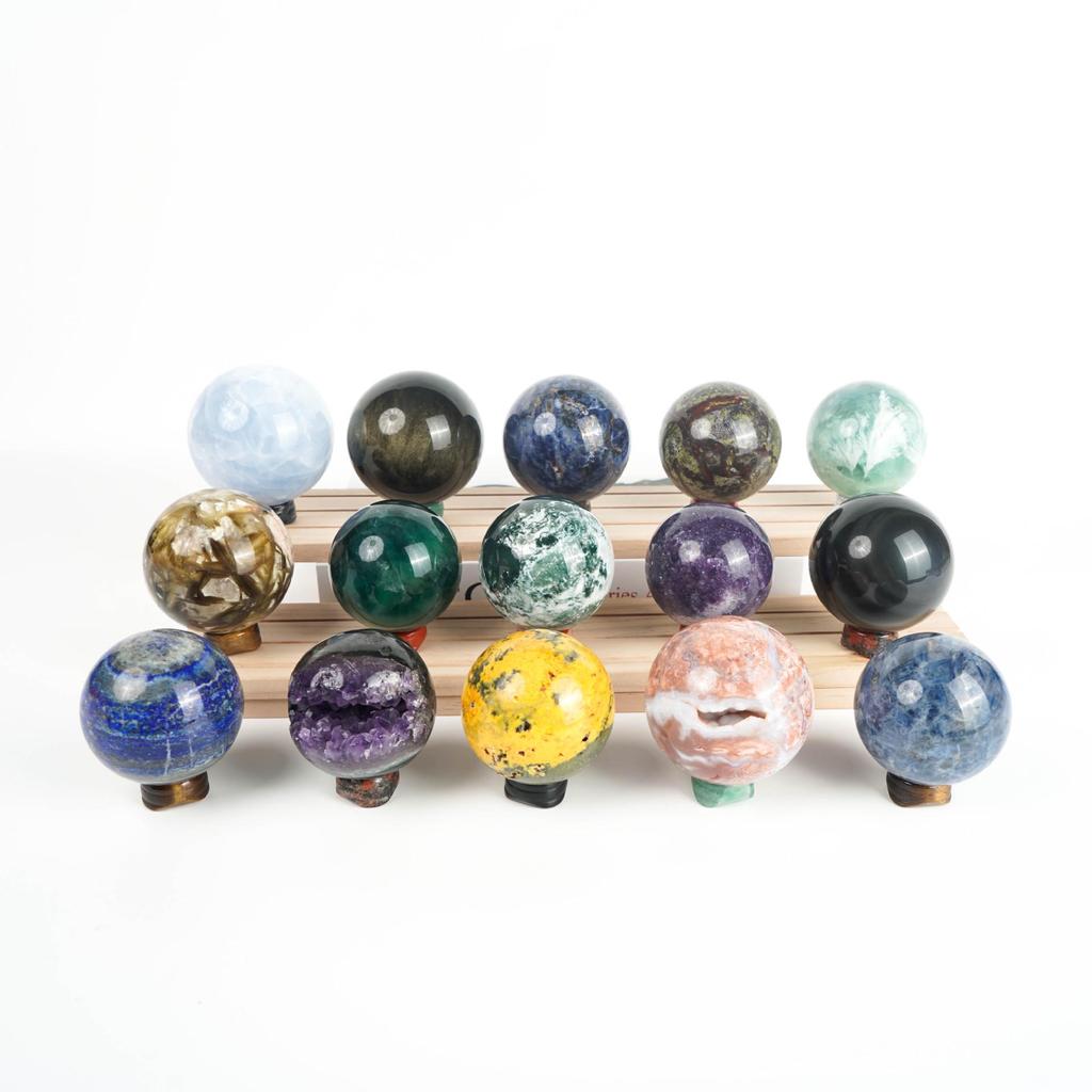 Cross-border Natural Crystal Ball with Multi-Gem Raw Stone Polished for Home Office Feng Shui Decor.