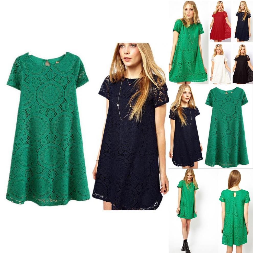 Elegante Abito in Pizzo Stile Europeo Abito Corto Svasato Vita Alta