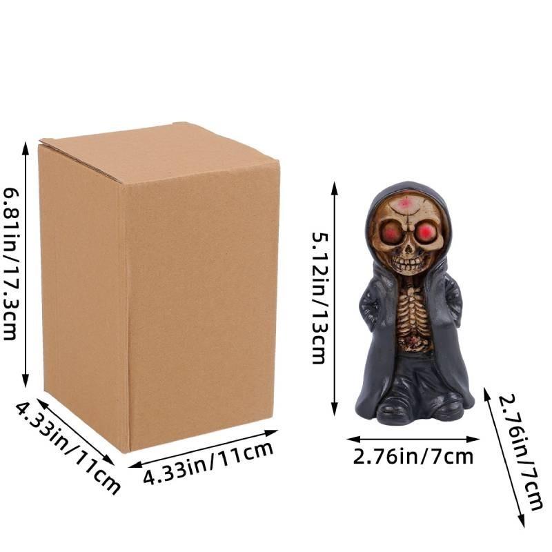 

New Halloween Skeleton Decoration Standing Figure Creative Scary Mask Resin Craft Red Eyes