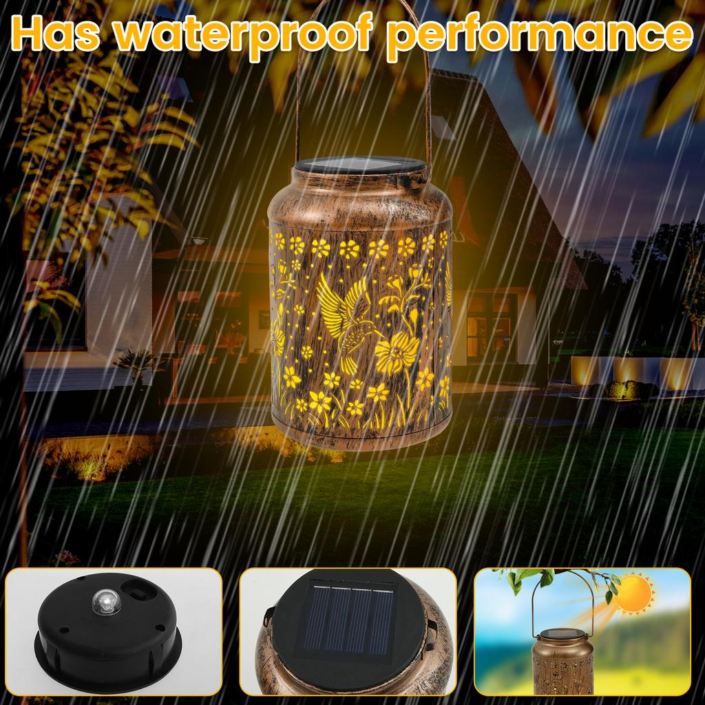 Hanging Solar Lantern Outdoor Waterproof Metal Vintage Hummingbird LED Garden Yard Lawn Pathway Decorative Lights