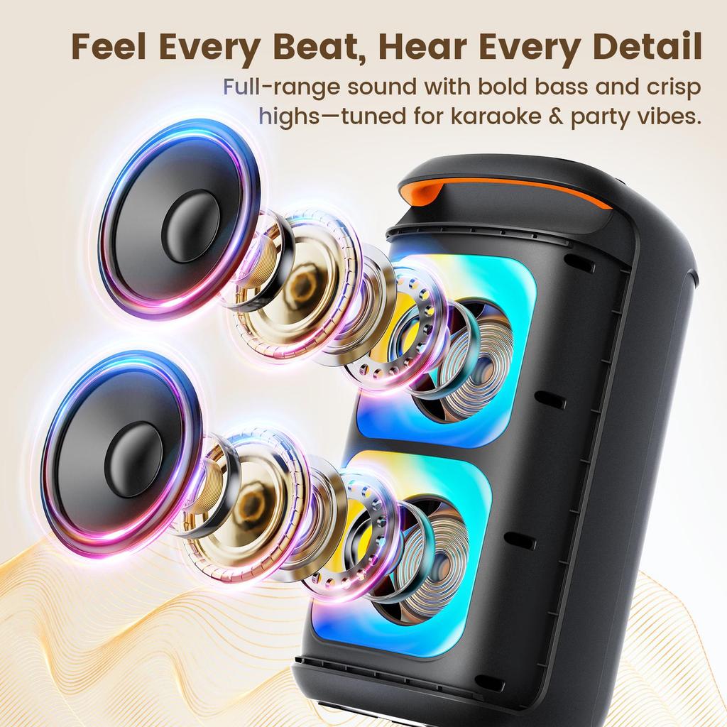 Karaoke Machine with 2 Wireless Microphones, Portable Bluetooth Karaoke for Adults, Powerful Dual 8" Subwoofer Karaoke Boombox