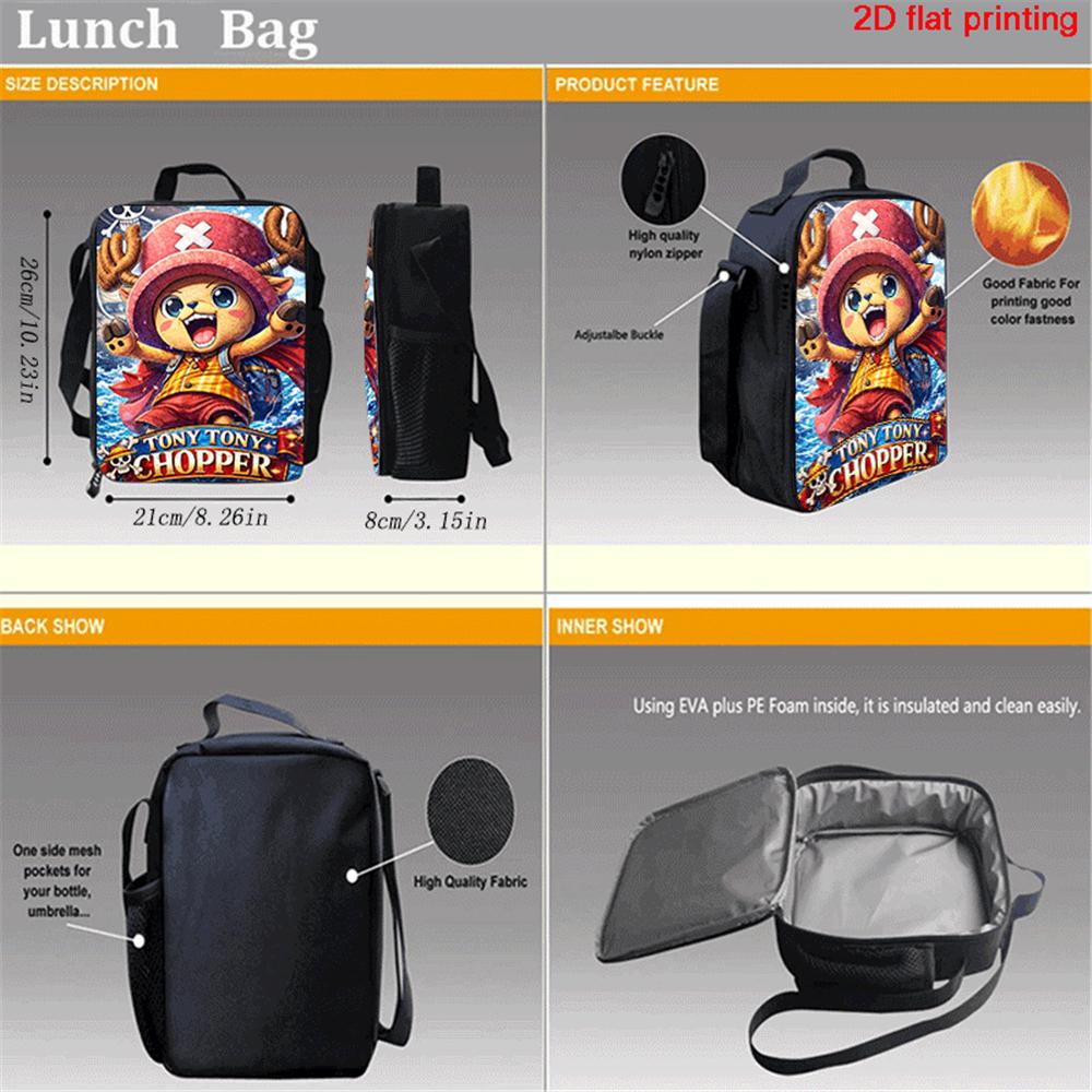 One Piece Cartoon Thermal Lunch Bag Lonchera Térmica Lightweight Portable Cooler Tote For Boys Girls School Picnic Camping Bolsa