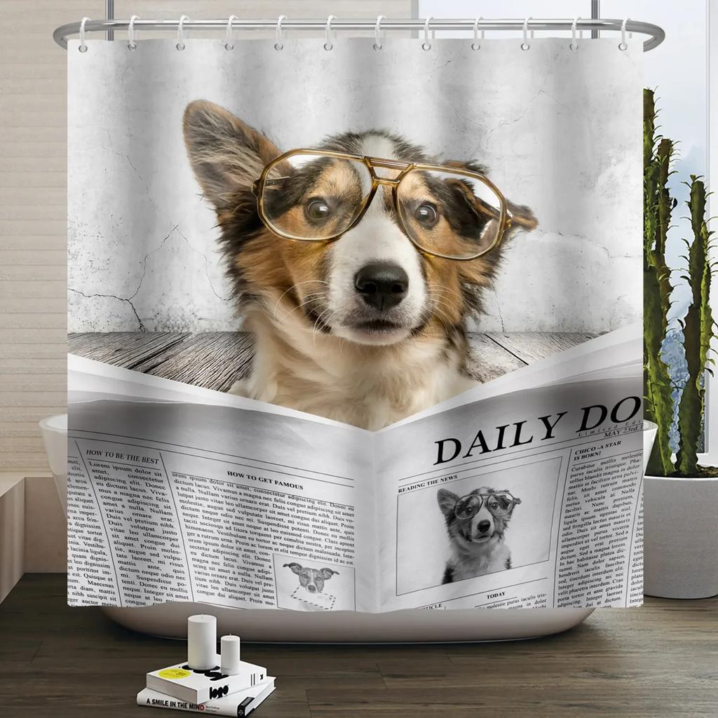 Funny Cat Shower Curtain Cartoon Cute Cats Dog Kids Shower Curtain for Bathroom Waterproof Polyester Home Decor Shower Curtains