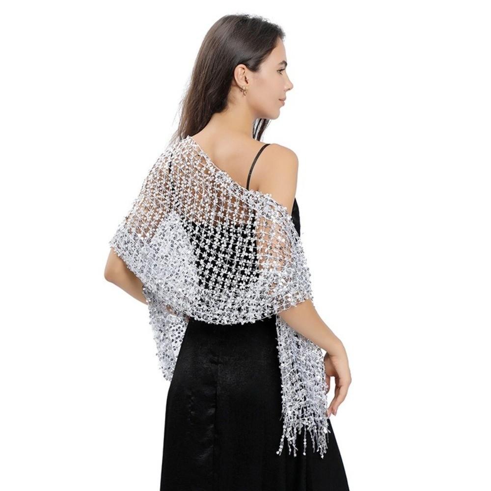 Hollow Out Glitter Shawl Formal Boho Headscarf Fashion Sparkle Sequin Fringe Scarf Evening Dress