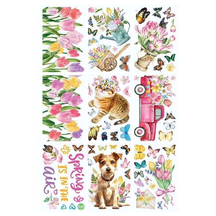 9 Sheets Reusable Spring Window Clings Sticker with Bright Color and Rich Pattern for Shopkeepers and Home Decoration