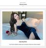 Gold Velvet Rhinestone Evening Gown for Women with Waist-Cinching Slim Fit and Split Strap Design