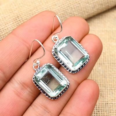 Orecchini in argento sterling massiccio 925 con pietra preziosa di apatite acquamarina, fatti a mano, per regalo di nozze