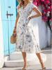 2025 European Summer Women's V-Neck Ruffle Dress with Digital Print