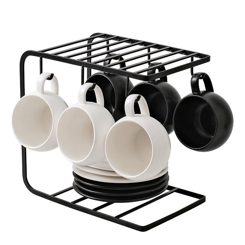 Frosted Ceramic Coffee Cups And Saucers High Value Solid Color Black And White Simple High Value Household Afternoon Teacup Set