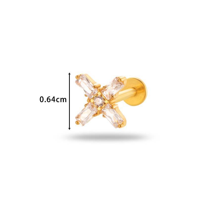 1 pièce G23 Titane Massif Filetage Interne Dos Plat Fleur CZ Clou de Tragus Cartilage Boucle d'Oreille Helix Rook Lobe Labret Bijou de Piercing