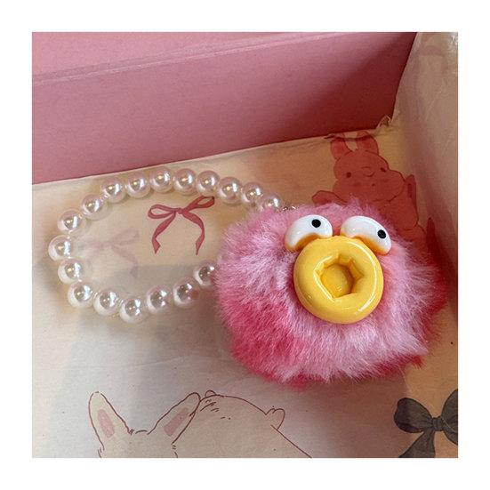 Large Mouth Cartoon Plush Doll Keychain With Faux Pearls Lanyard