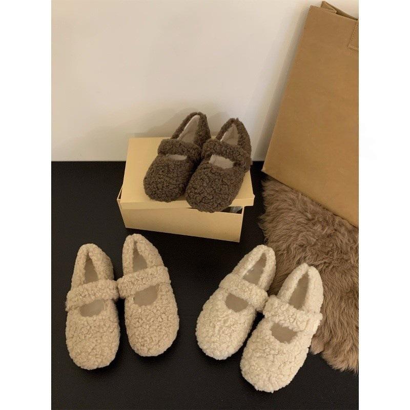 Flat-bottomed Mary Jane Wool Shoes, Seasonal Velvet Cotton Shoes, Single Shoes