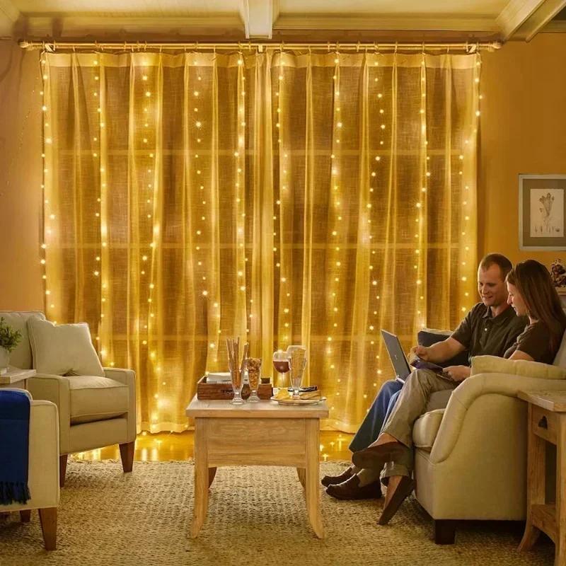 3x3m Curtain Garland on The Window USB Power Fairy Lights Festoon with Remote New Year Garland Led Lights Christmas Decor