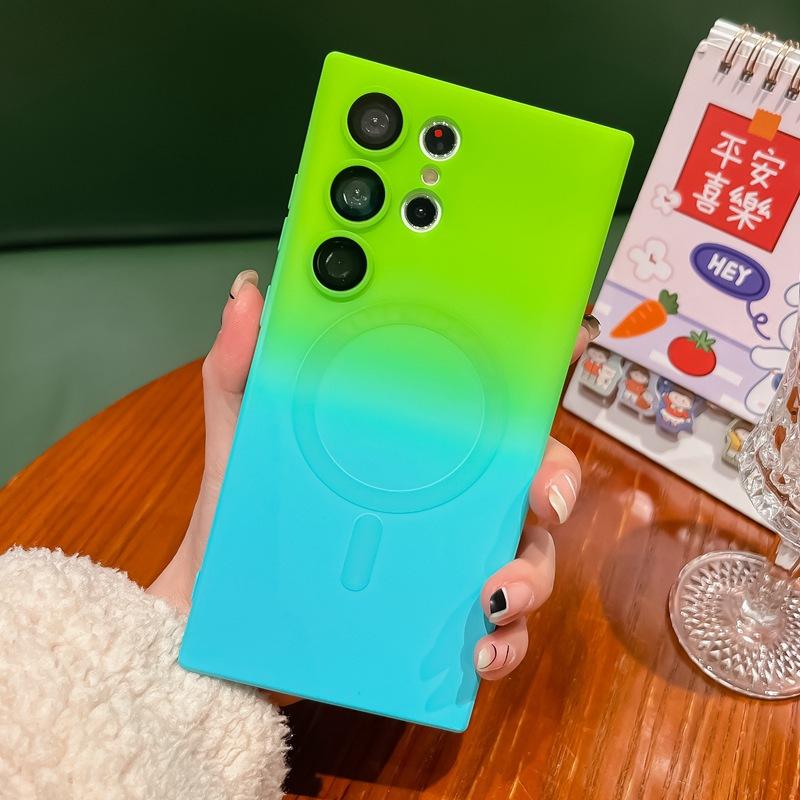 Suitable for Samsung S25Edge Magnetic Suction Mobile Phone Case Liquid Silicone S24ultra Two Color S23 Silicone S22 Matte