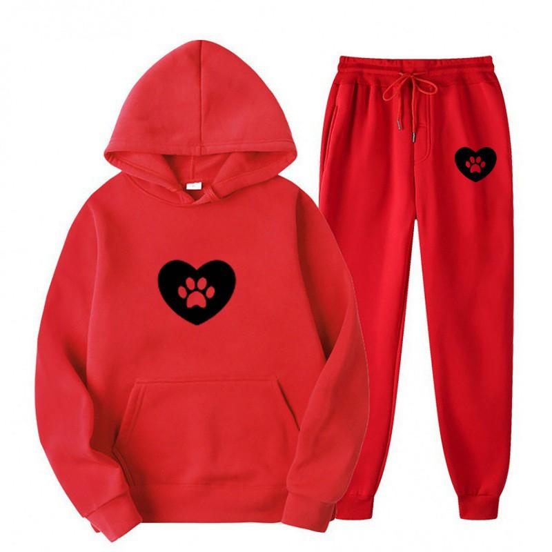 Womens Casual Hooded Sweatshirt Set Loose Fit College Style Printed Long Sleeve Top Drawstring Pants