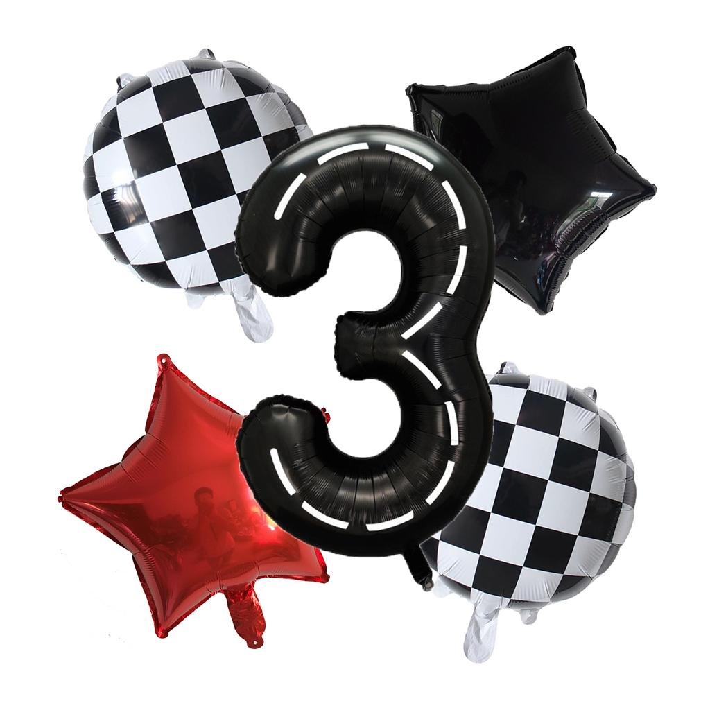 5pcs Race Car Balloon 40 Inch Racetrack Number Balloon 2 Black Baby Shower Boys Two Fast Birthday Race Car Theme Party Decorate