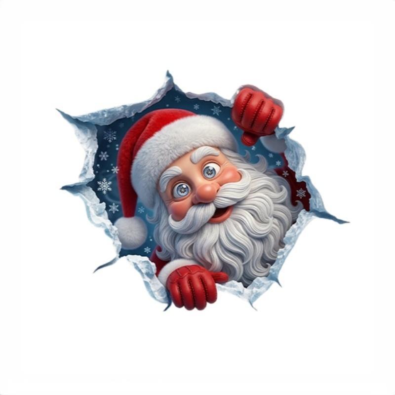 Christmas 3D Break Wall Santa Claus Wall Sticker Self Adhesive Removable 2027 Xmas Decor Bedroom Home Window Party Decor