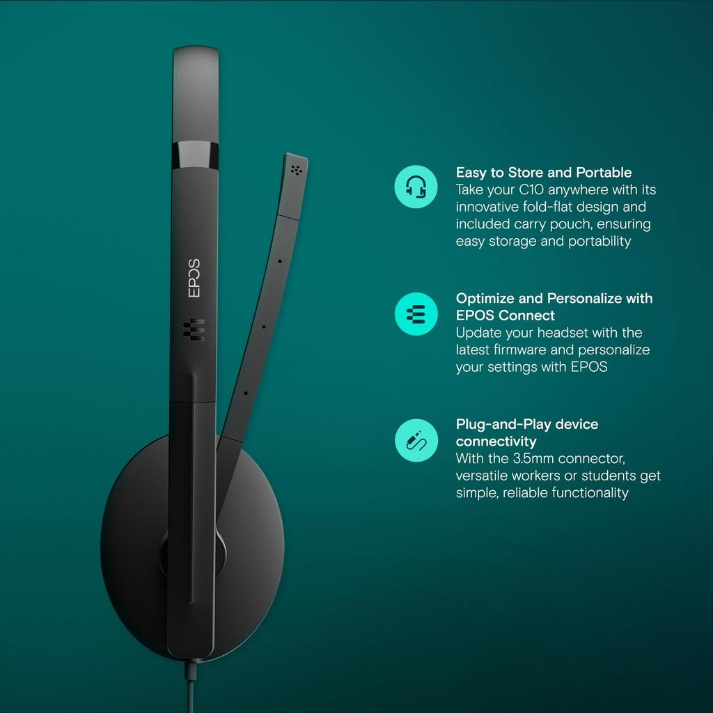 EPOS SENNHEISER C10 USB Earphones with Microphone Wired earphones with microphone featuring a simple and flexible port and EPOS USB-C BrainAdapt™
