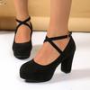 Summer Style Low Cut High Heel Mary Jane Shoes With Cross Strap And Velvet Material For Women