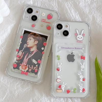 Strawberry Bunny Card Slot Mobile Phone Case - Compatible with iPhone 11 Pro, XR, XS Max.