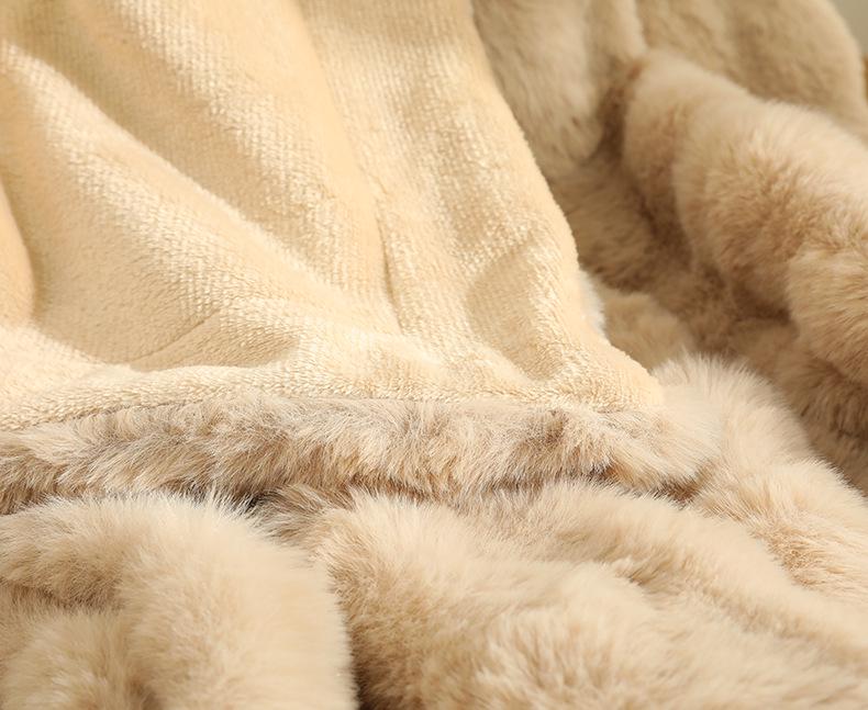 Luxurious Double-Layer Rabbit Fur Blanket: Otter-Soft Plush, Versatile Sofa Throw
