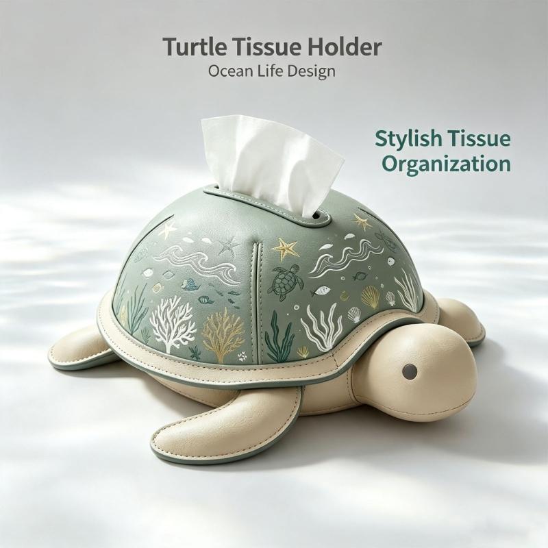 Tabletop Tissue Dispenser Cover Animal Tissue Box Holder Soft Fabric Finish With Ocean Print for Bedroom Living Room Desk Use and Guest Room