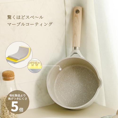 CAROTE COSY (16cm) Saucepan with Lid, Induction Compatible, PFOA/PFOS Free, Marble Coating, Non-Stick, Easy To Clean, Perfect for One-Person Frying, G