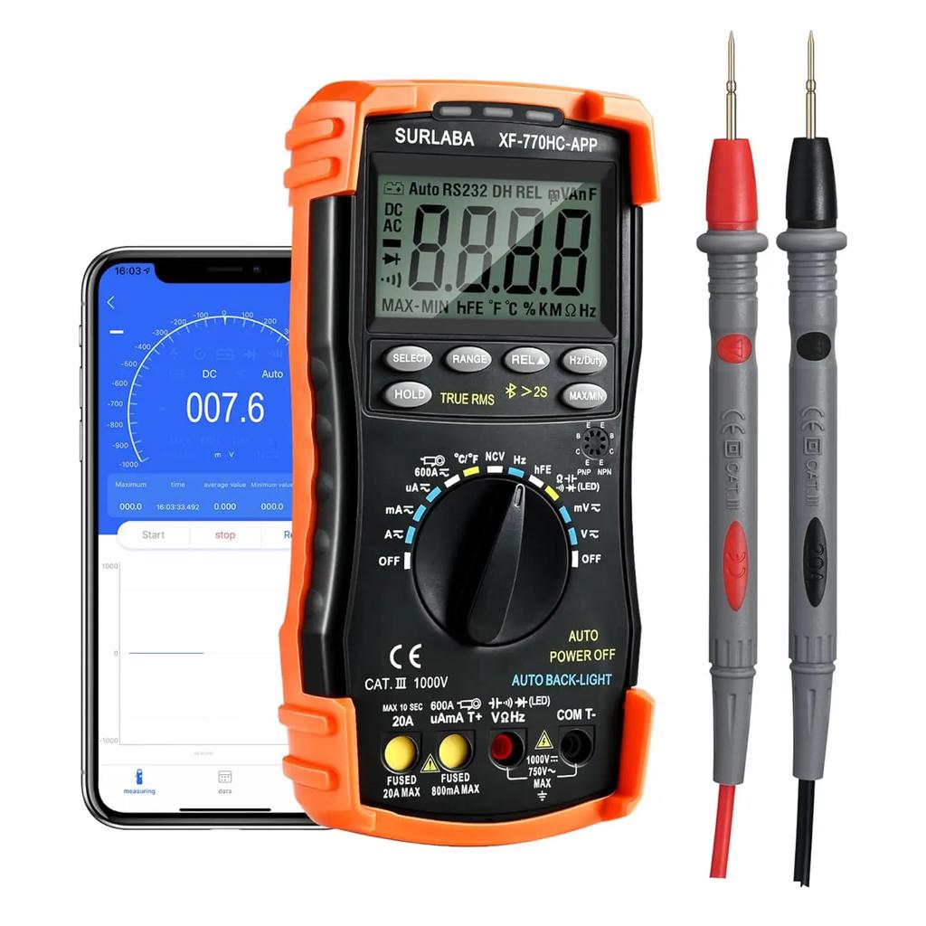 6000 Counts Bluetooth Digital Multimeter, Auto-ranging TRMS Volt Meter for AC/DC Voltage, Current, Resistance, Diode Test