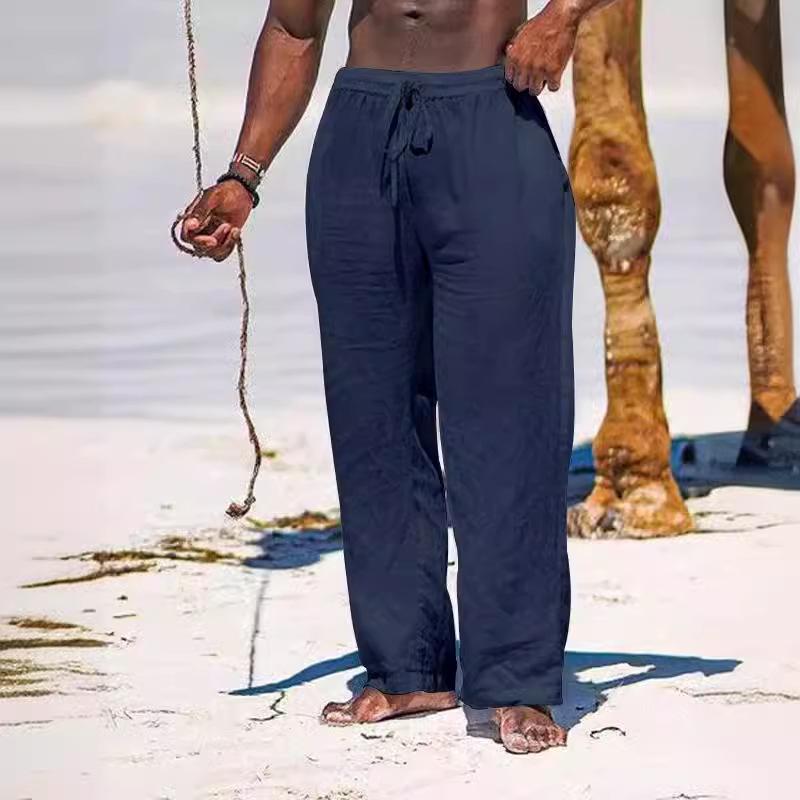 2024 Men's Minimalist Casual Cotton Linen Pants - Solid Color, Loose Fit