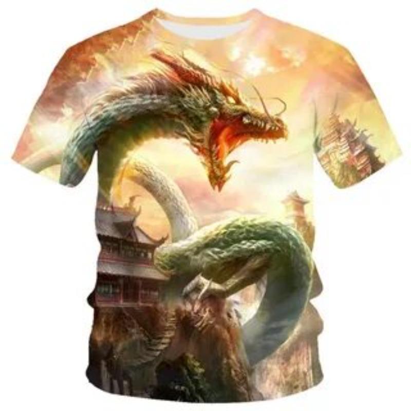 Summer Round Neck Loose Animal Series T-shirt Domineering Dragon Pattern 3D Printing Comfortable Casual Soft Short Sleeved T-shirt