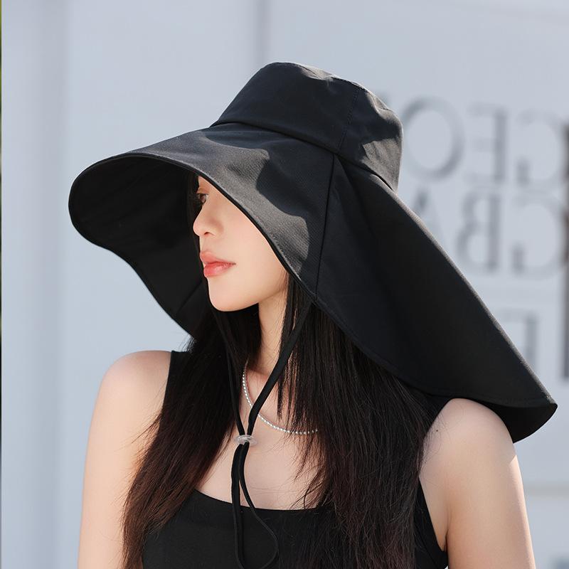 

Summer new shawl neck protection sun protection hat women s big brim outdoor riding sun hat fashion bucket hat