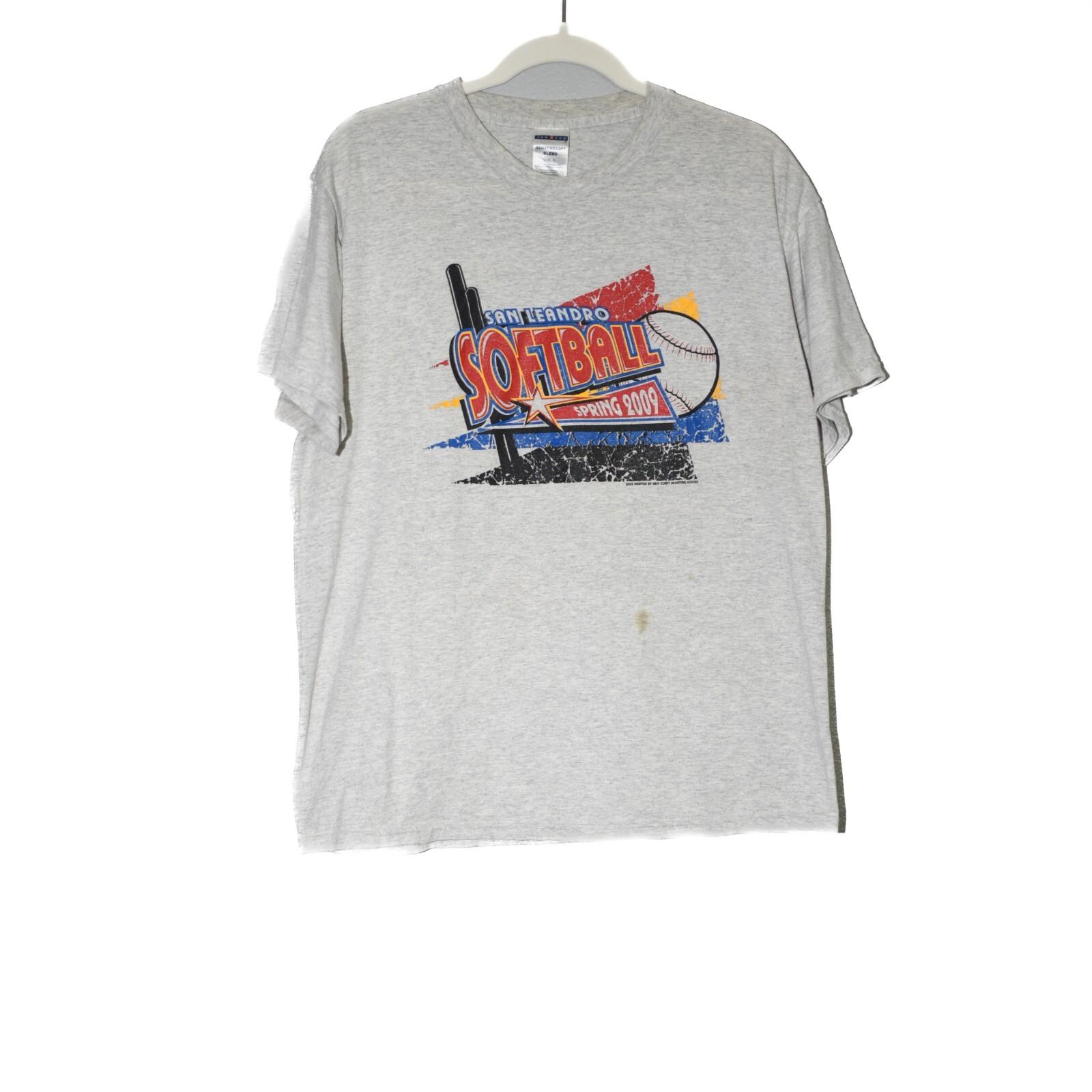 Jerzees Mens T-Shirt Gray San Leandro Softball Spring 2009 Short Sleeve Sz Large L