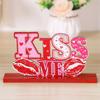 Classical Wood LOVE KISS Figurines Desk Ornaments for Valentine's Day Decoration Couple Gift Indoor Party Decoration