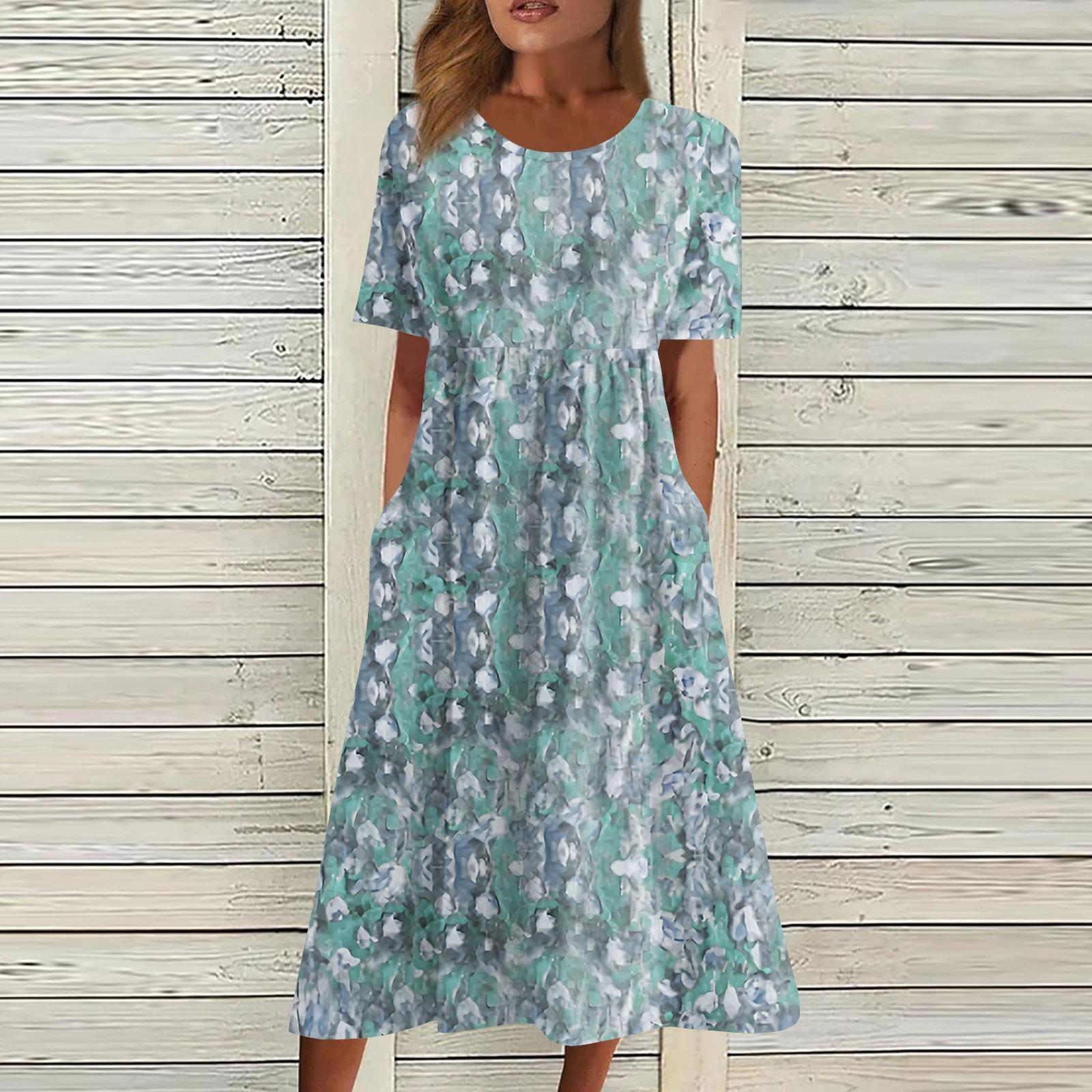 

Жен. Повседневные платья Платья с принтами Летние платья С принтами Плиссированные платья-миди с круглым вырезом Классический Классический На открытом воздухе Повседневные С короткими рукавами Свободные платья XL