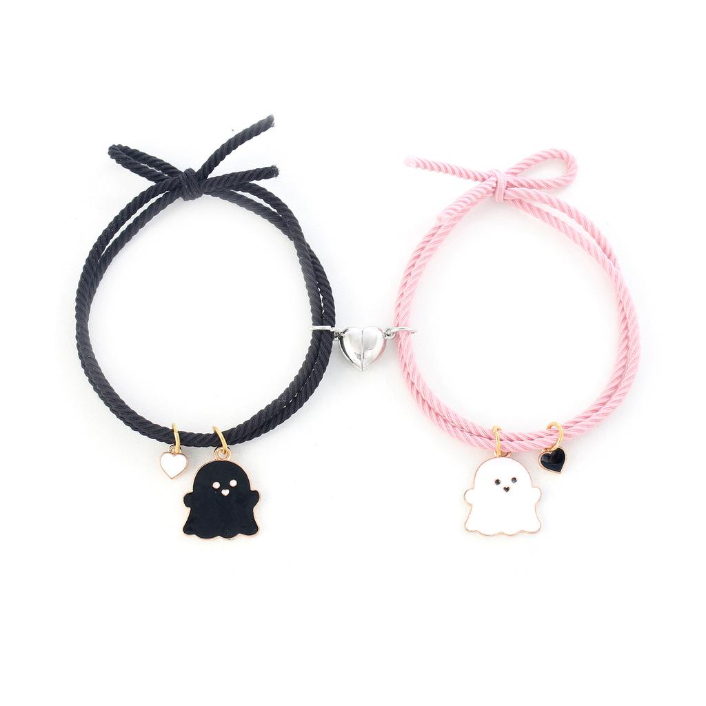 Halloween 2 Stück/Set Geist geflochtenes Armband für Liebende Fernbeziehung Herz Magnet Partnerarmbänder Freundschaft Modeschmuck Geschenk