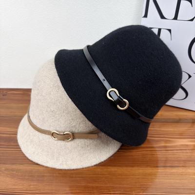 Spring and Autumn Simple Belt Buckle Wool Versatile Face Small Bucket Hat