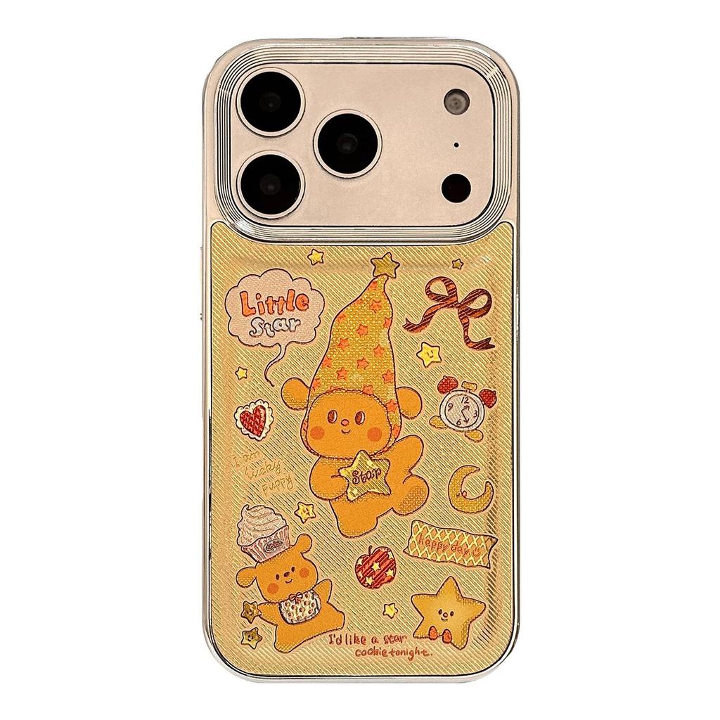 Compatible with Apple 17 Pro Max: Gilded Yellow Stars & Small Dog Cartoon Electroplated Case for iPhone 15/13.