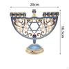 6.5 Inch High Enamel Menorah Painted In Enamels Jewish Bejeweled European Style Retro Candlesticks