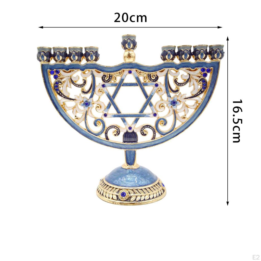 6.5 Inch High Enamel Menorah Painted In Enamels Jewish Bejeweled European Style Retro Candlesticks