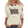 Women's Fashion Casual Seven-Sleeve Independence Day Print Round Neck Top