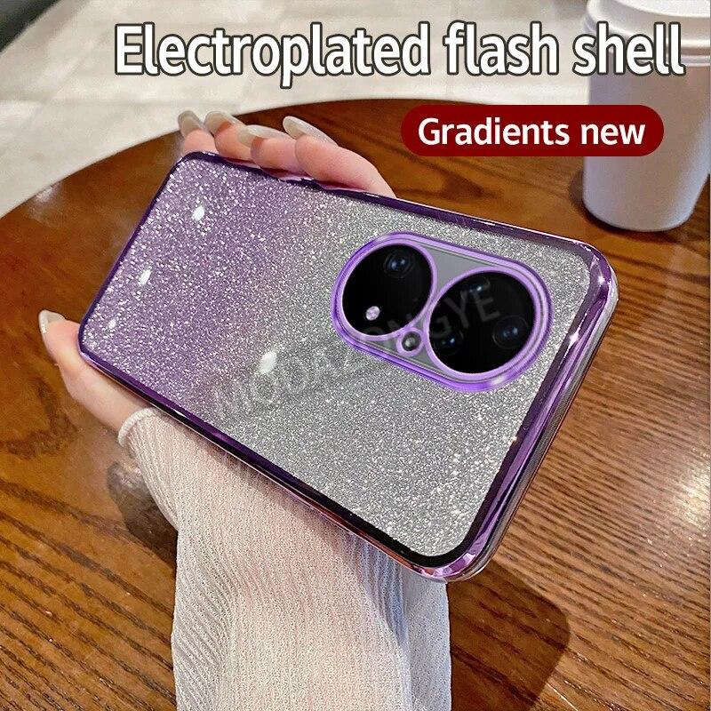 For Huawei P50 Pro Case Electroplating Soft Glitter TPU Cell phone Back Cover Huawei P50Pro Phone Casing For Girl Woman
