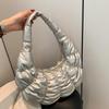 Quilted Padded Crossbody Bag for Women Ruched Shoulder Cloud Bag PU Leather Half Moon Hobo Bag Bubbles Handbag Purses