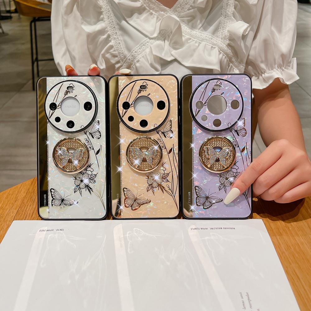KEYSION Wstrząsoodporne etui dla Huawei Mate 60 Pro+ 50 40 30 Pro Motylkowy pierścień podstawka Pokrowiec na tył telefonu dla Huawei nova 12s 11 10 Pro