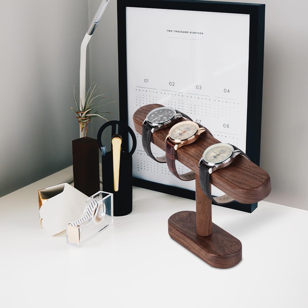 Baskiss Premium Wooden Watch Stand, Display and Storage for 2-4 Watches, Walnut, Dark Brown